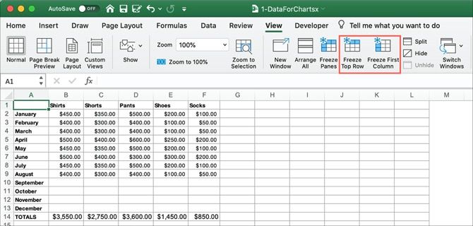 freeze top row and first column excel for mac